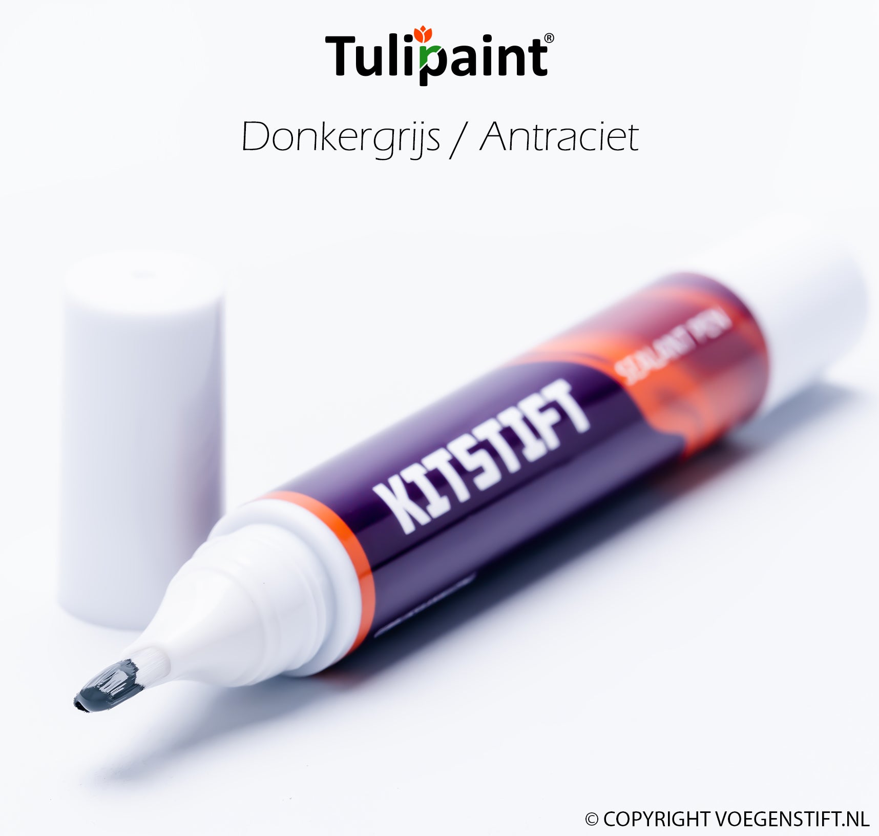 Tulipaint-Kitstift-Donkergrijs-uit-verpakking-liggend-dop-ernaast