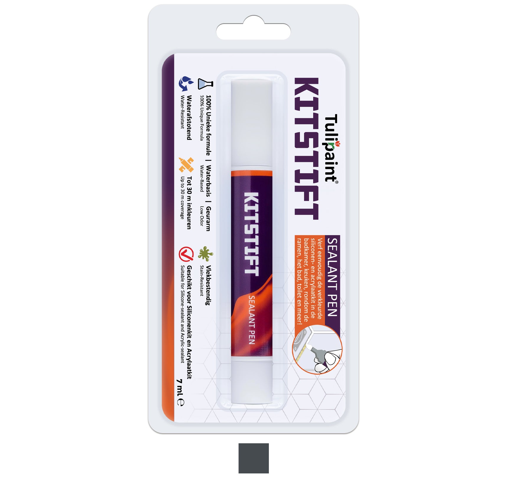 Tulipaint-Kitstift-Grijs-voor-verven-van-siliconen-en-acrylaat-kitranden-in-badkamer,-douche,-keuken,-toilet,-woonkamer