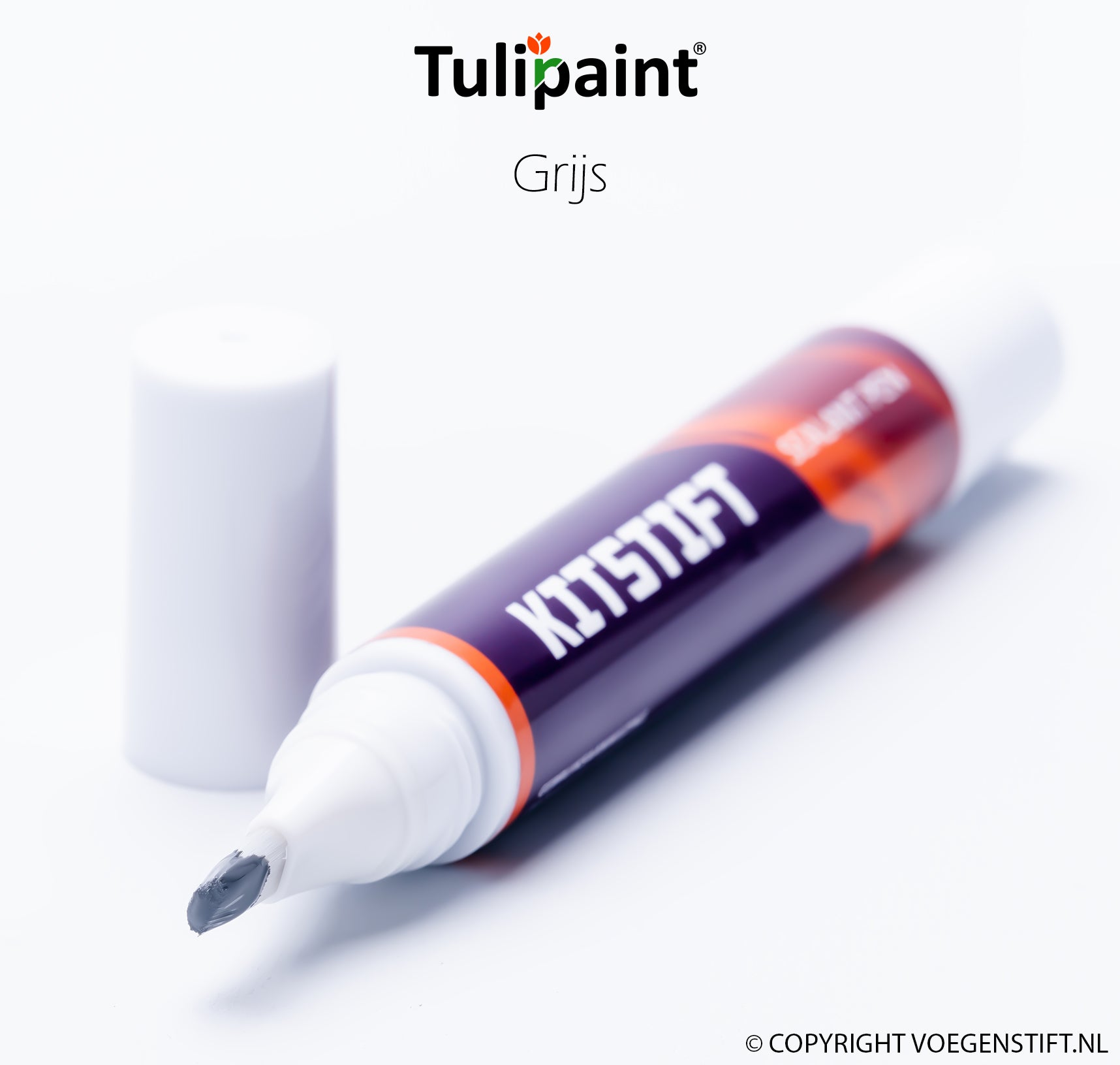 Tulipaint-Kitstift-Grijs-uit-verpakking-liggend-dop-ernaast