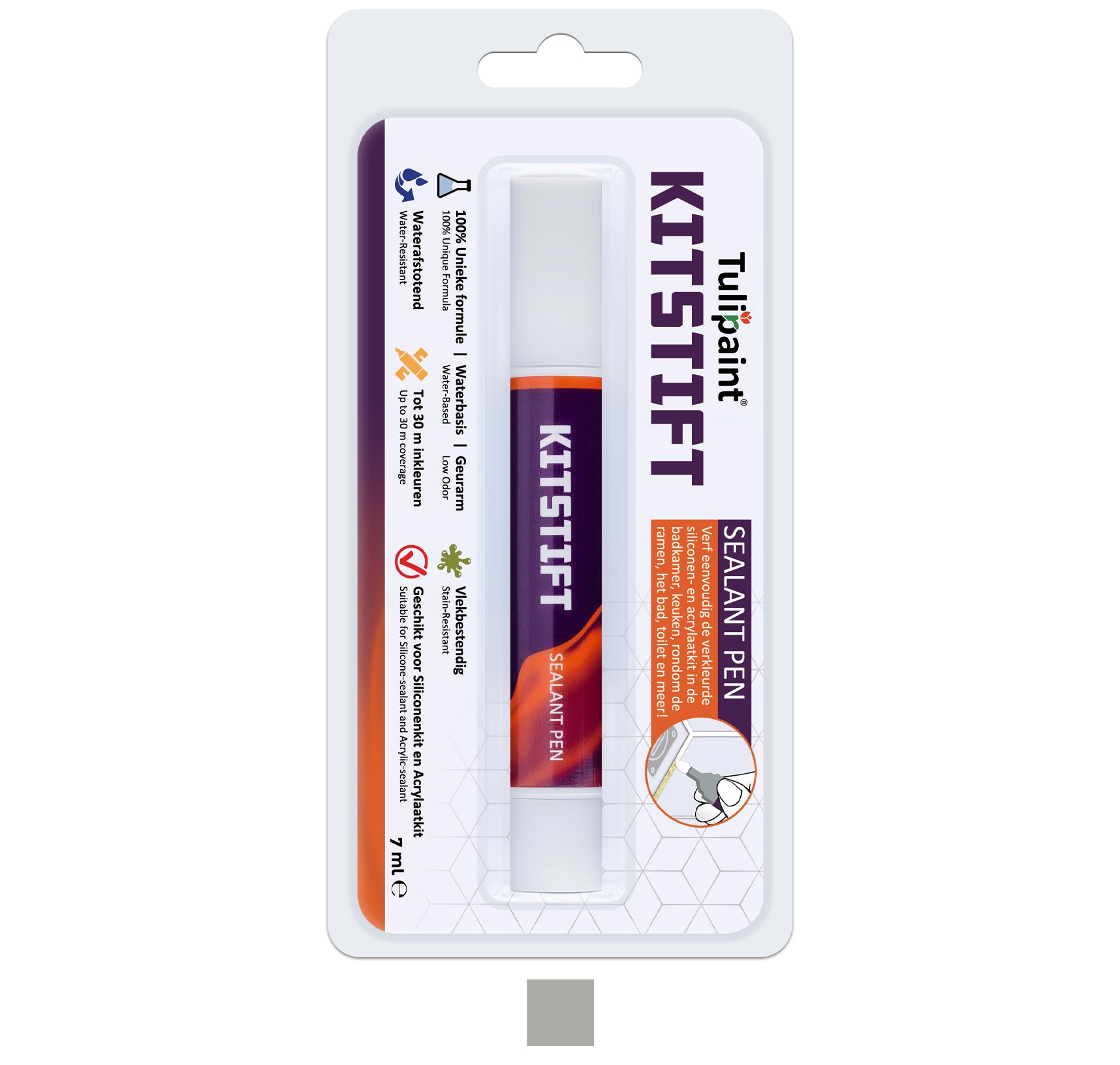 Tulipaint-Kitstift-Lichtgrijs-voor-verven-van-siliconen-en-acrylaat-kitranden-in-badkamer,-douche,-keuken,-toilet,-woonkamer