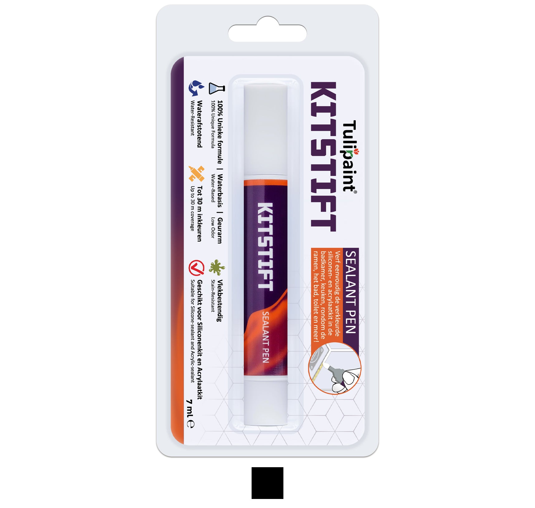 Tulipaint-Kitstift-Zwart-voor-verven-van-siliconen-en-acrylaat-kitranden-in-badkamer,-douche,-keuken,-toilet,-woonkamer