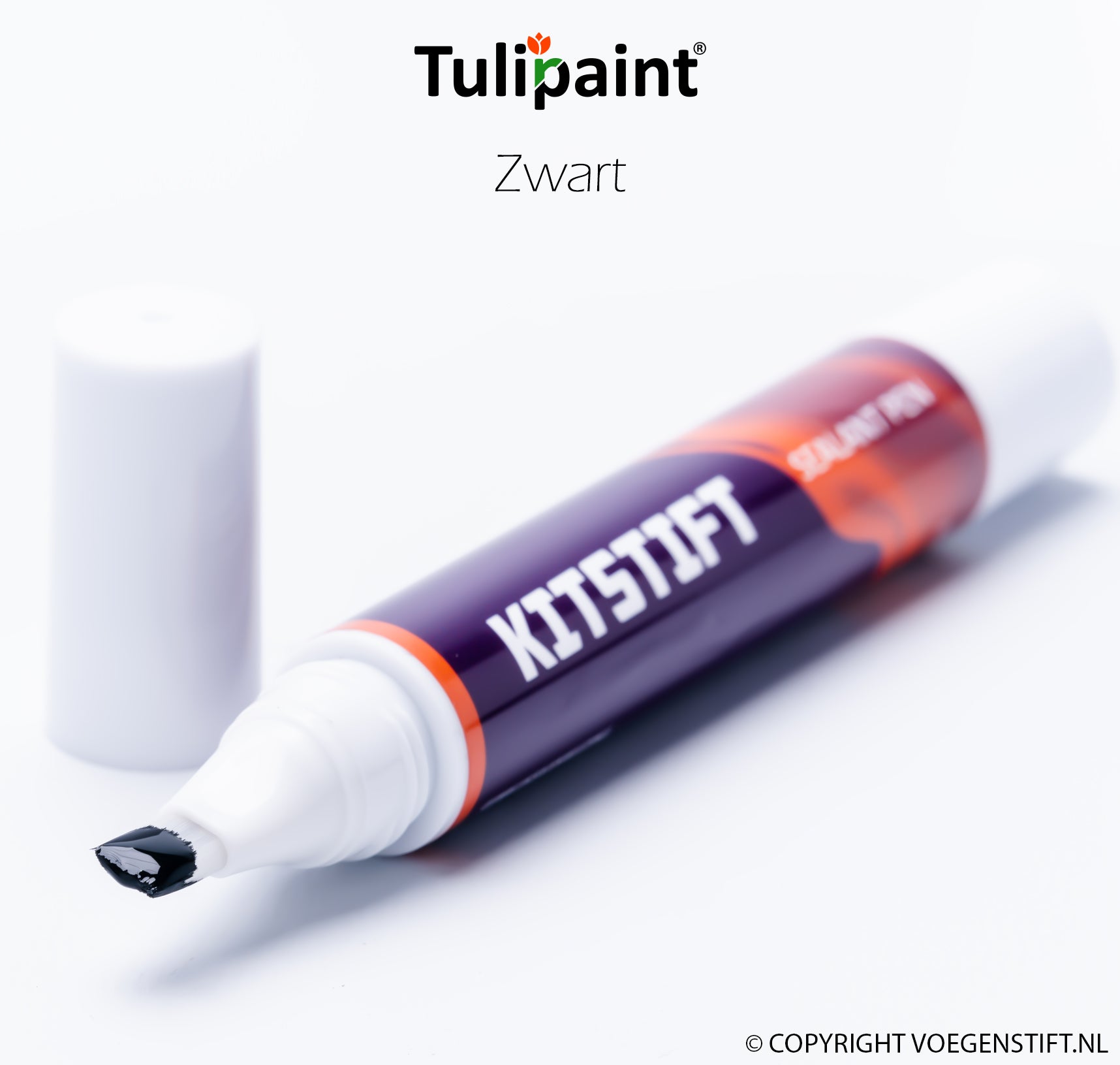 Tulipaint-Kitstift-Zwart-uit-verpakking-liggend-dop-ernaast