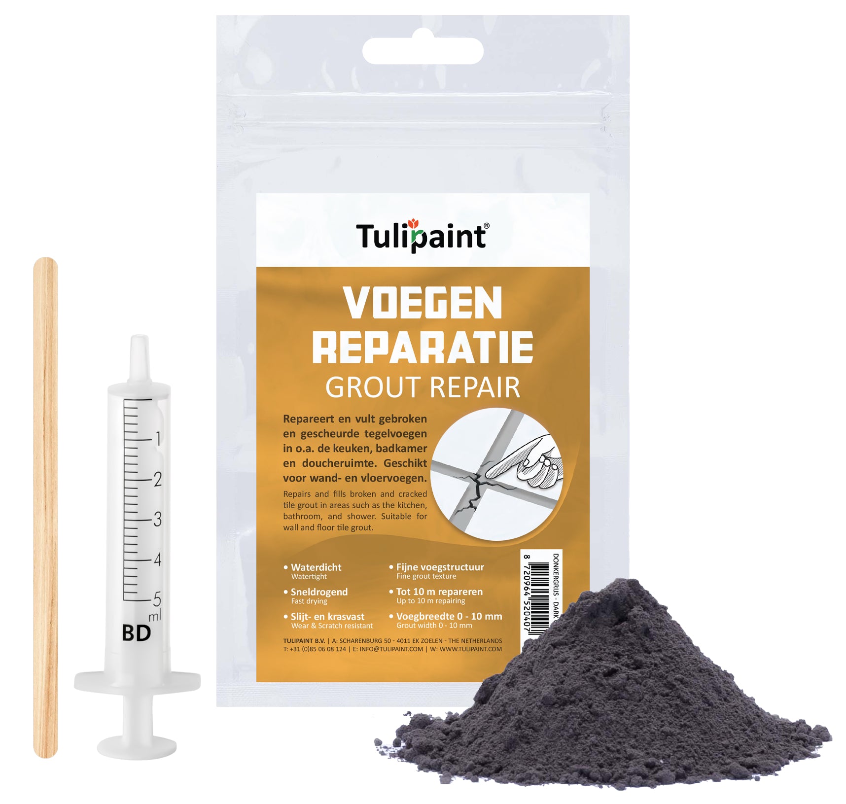 Tulipaint-Voegenrepartie-Donkergrijs-inhoud-poeder-buisje-roeststaafje