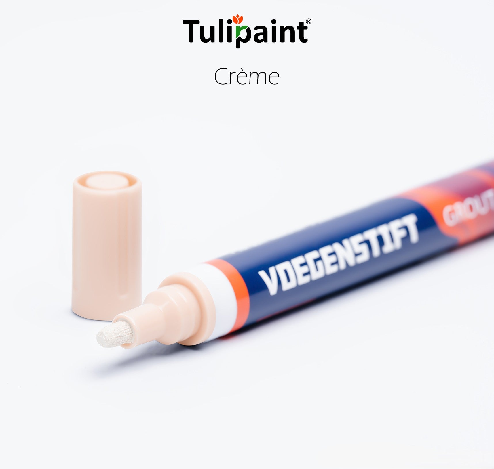 Tulipaint-Voegenstift-voegenmarker-Crème-uit-verpakking-liggend-dop-ernaast