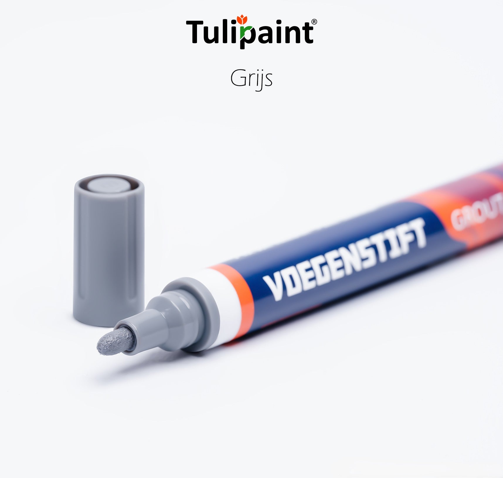 Tulipaint-Voegenstift-voegenmarker-Grijs-uit-verpakking-liggend-dop-ernaast