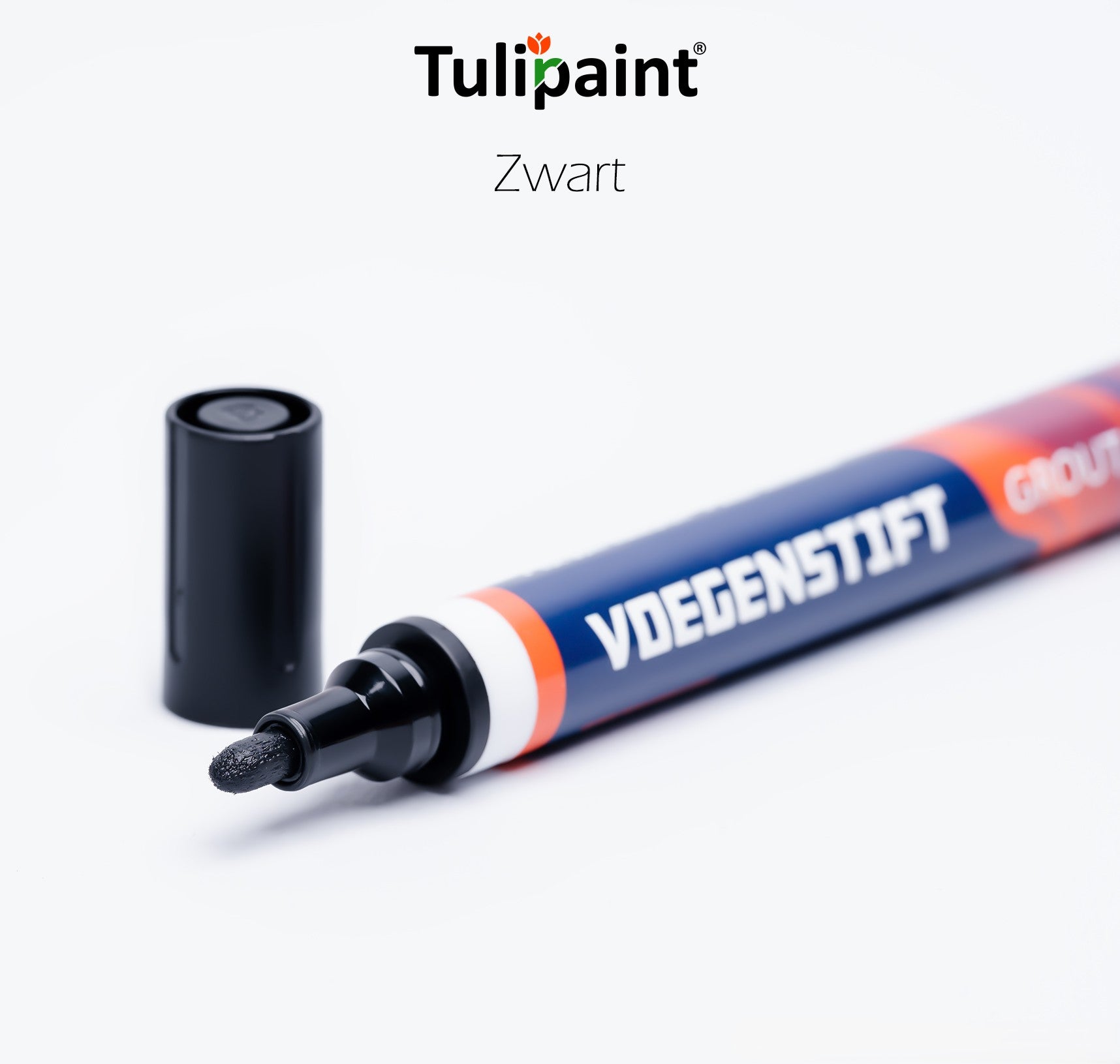 Tulipaint-Voegenstift-voegenmarker-Zwart-uit-verpakking-liggend-dop-ernaast