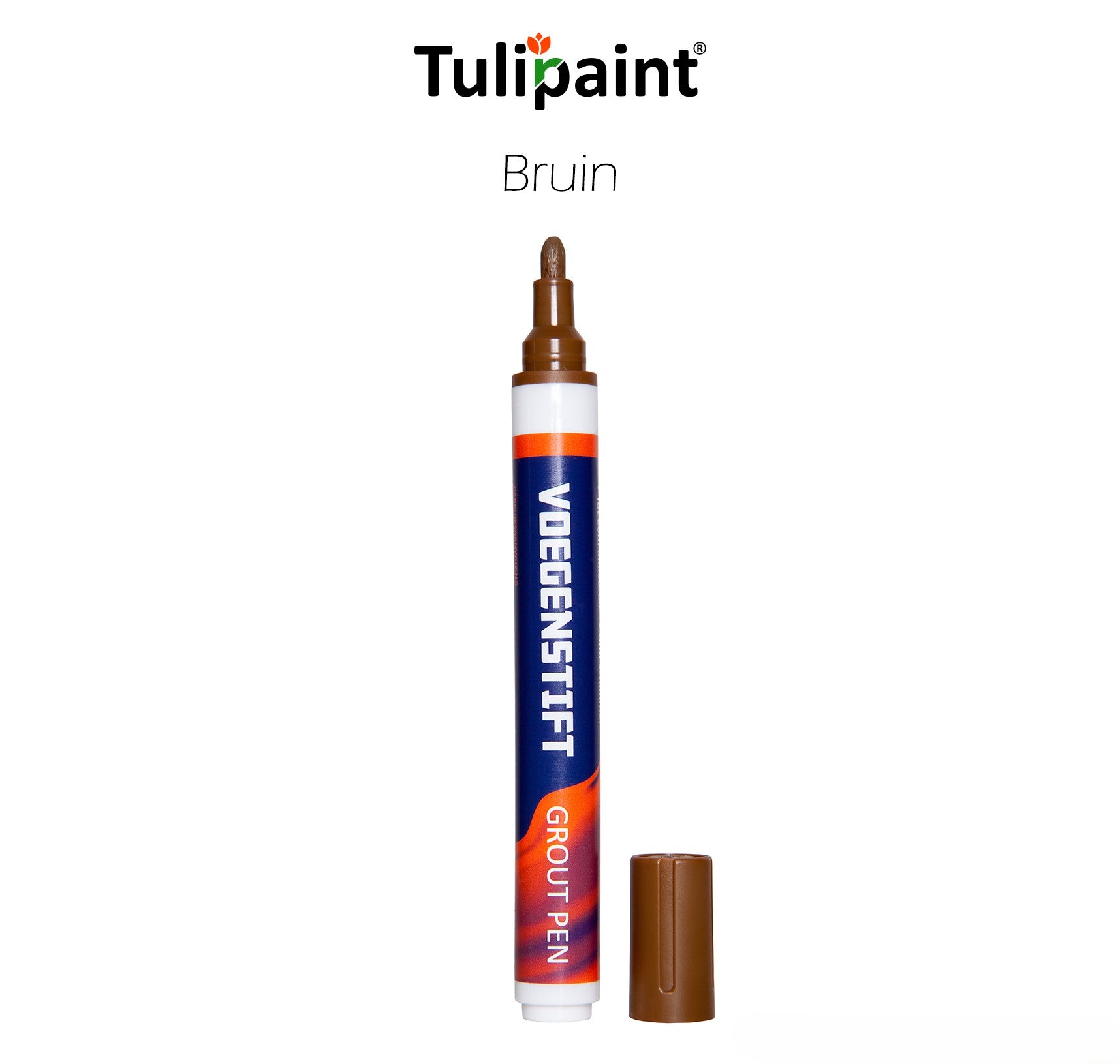 Tulipaint-Voegenstift-voegenmarker-Bruin-uitverpakking-staand-dop-ernaast