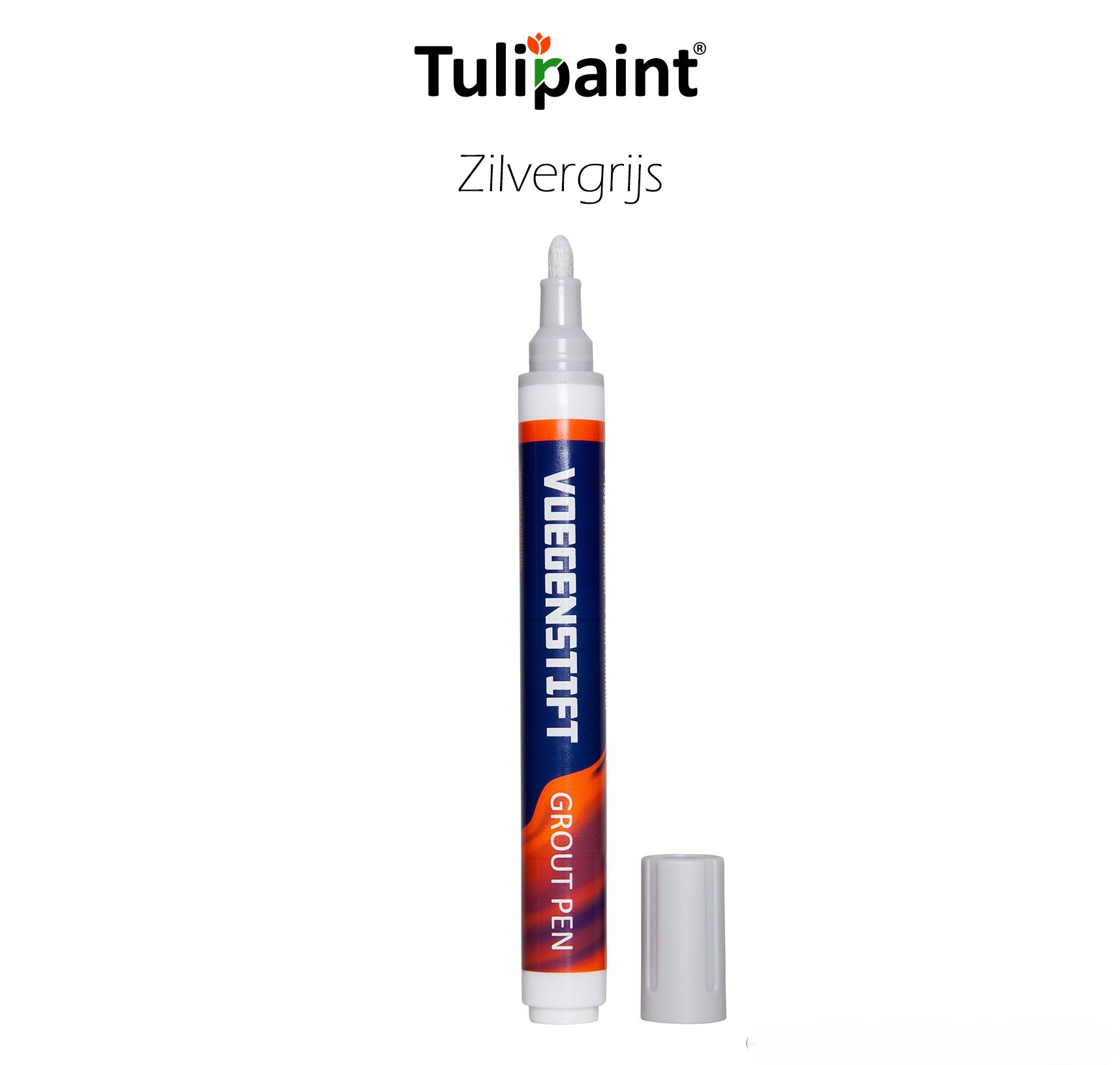 Tulipaint-Voegenstift-voegenmarker-Zilvergrijs-uitverpakking-staand-dop-ernaast