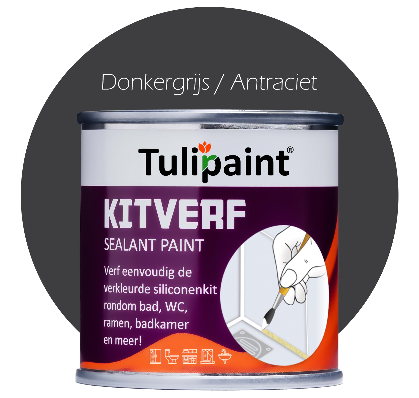 Tulipaint-Kitverf-Donkergrijs-voor-verven-van-siliconen-en-acrylaat-kitranden-in-badkamer,-douche,-keuken,-toilet,-woonkamer