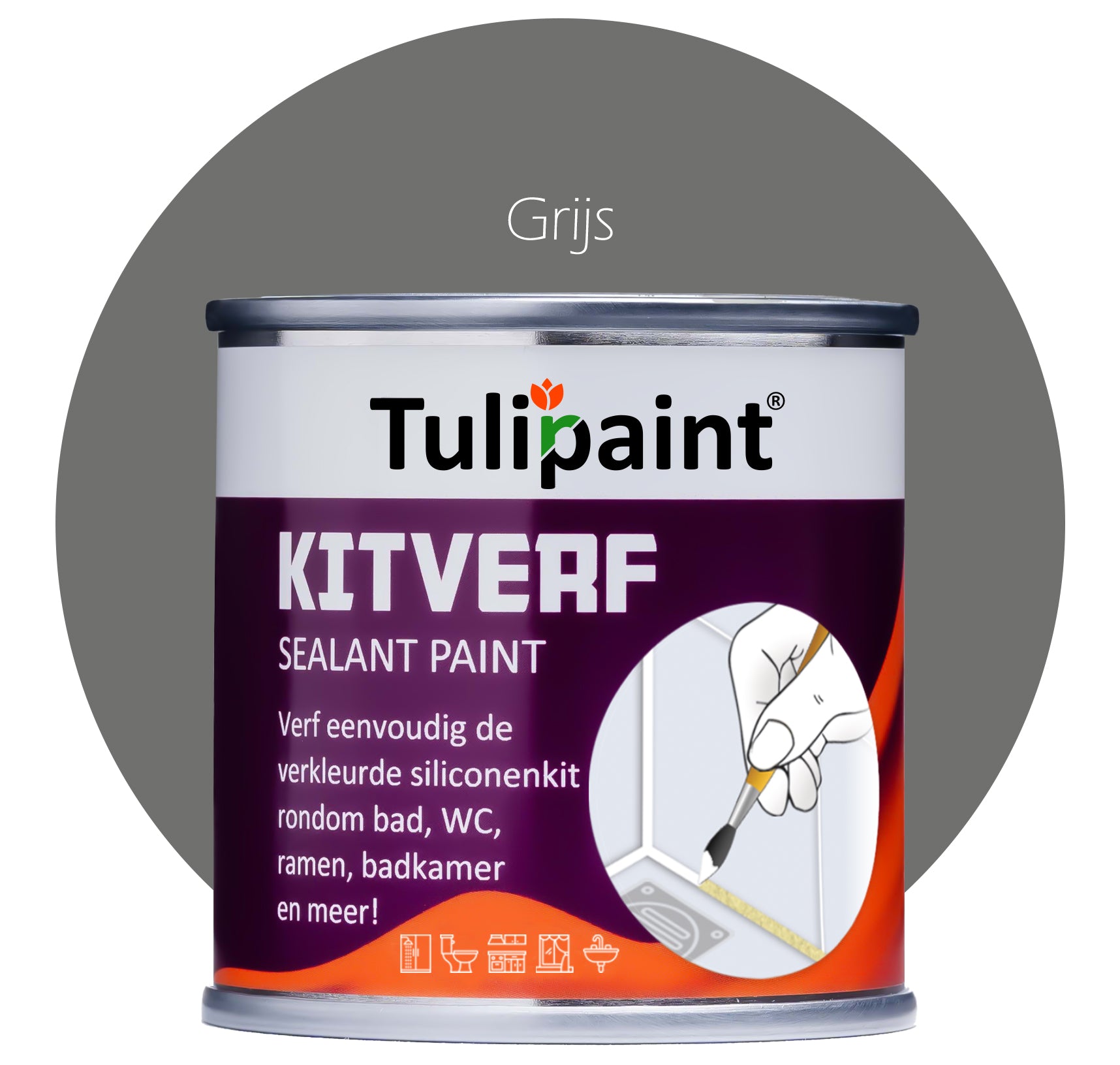 Tulipaint-Kitverf-Grijs-voor-verven-van-siliconen-en-acrylaat-kitranden-in-badkamer,-douche,-keuken,-toilet,-woonkamer